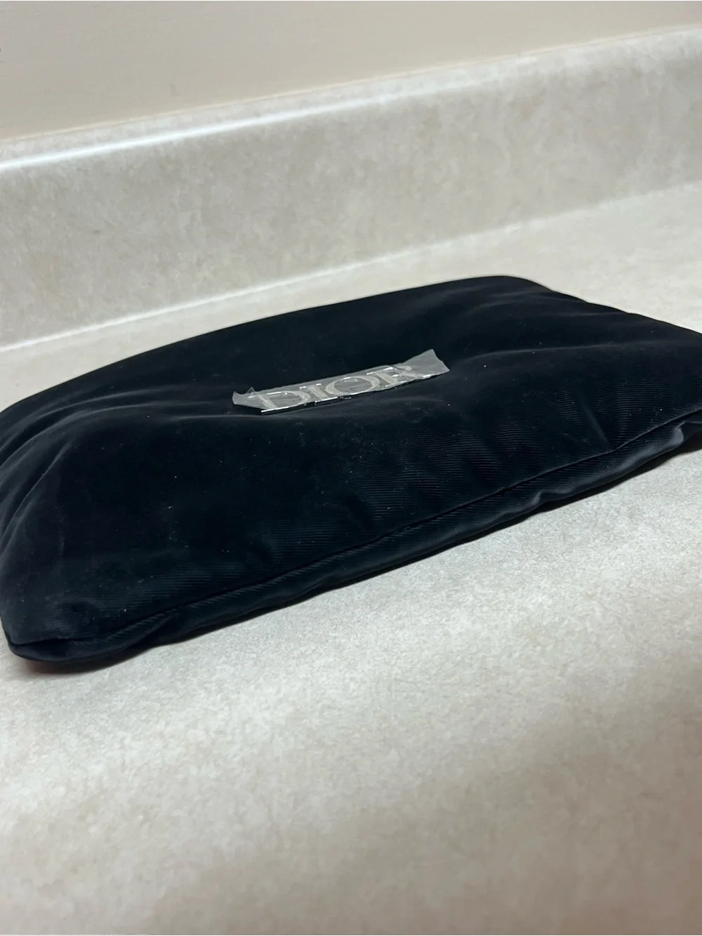 DIOR Cosmetic Bag Black with Silver Metallic Dior Emblem Logo